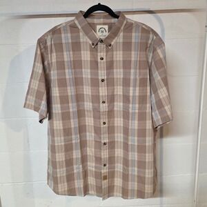Customized Version Dubinik Mens Khaki Blue 2XL Plaid Button Short Sleeve Dadcore